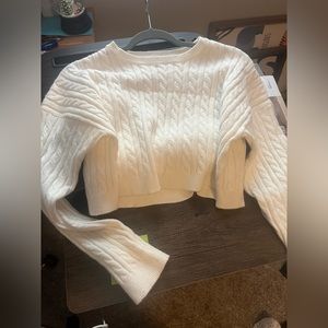 white cable knit sweater